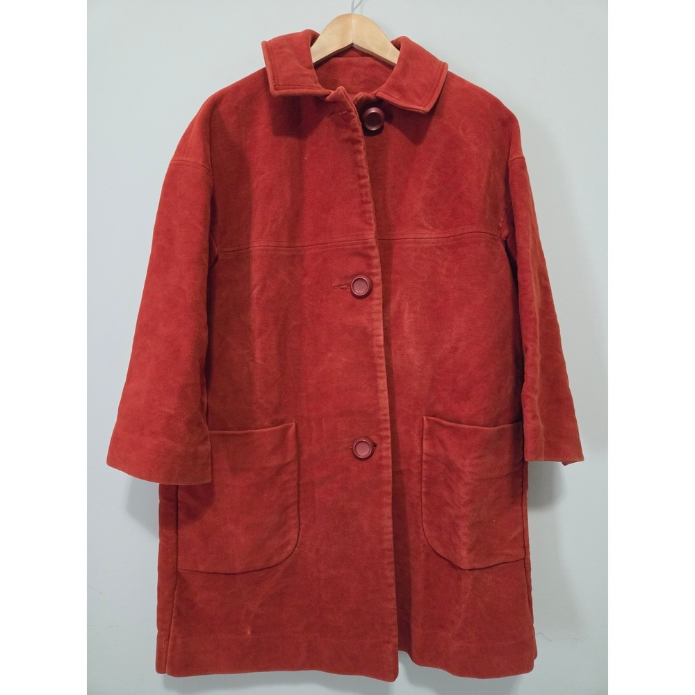 Vintage‎ Betty Rose Montoro Suede Cotton Coat Burnt Orange Button Mid Length